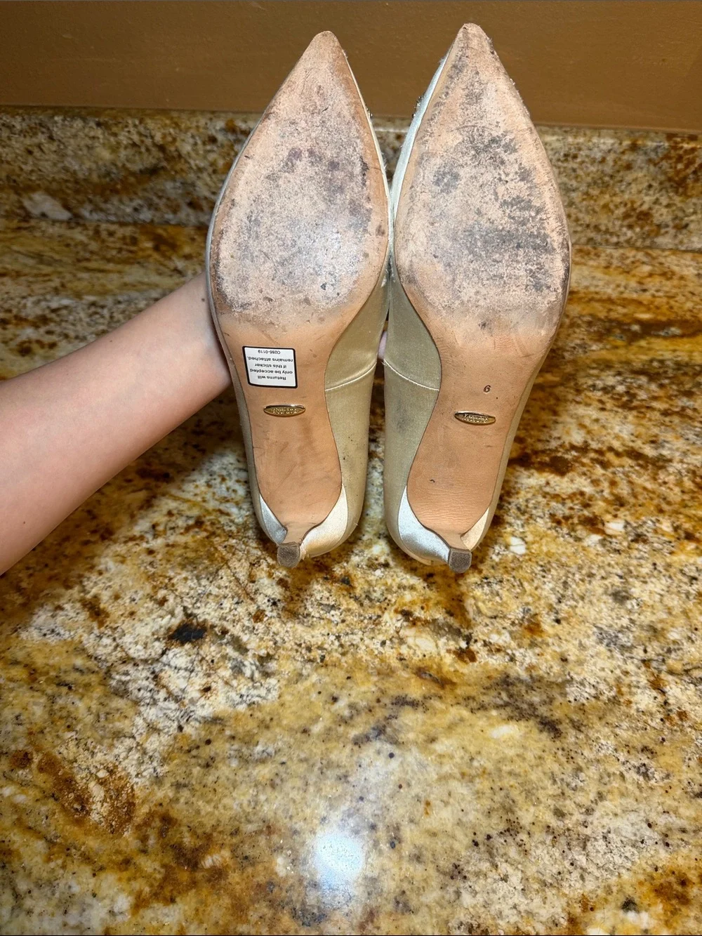 Badgley Mischka Ivory Satin Pointed Toe Embellished Pumps